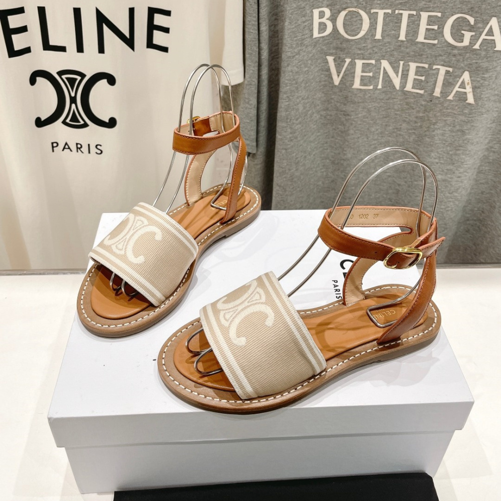 高仿Celine*357932351圓頭露趾涼鞋棕色免檢版