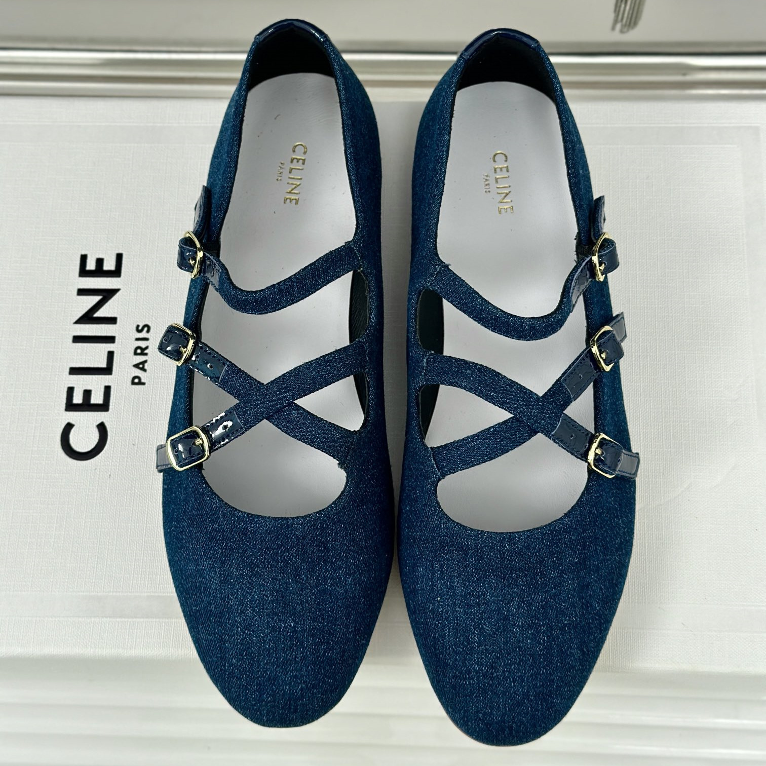 高仿Celine*360194585塔扣瑪麗珍單鞋水洗丹寧免檢版