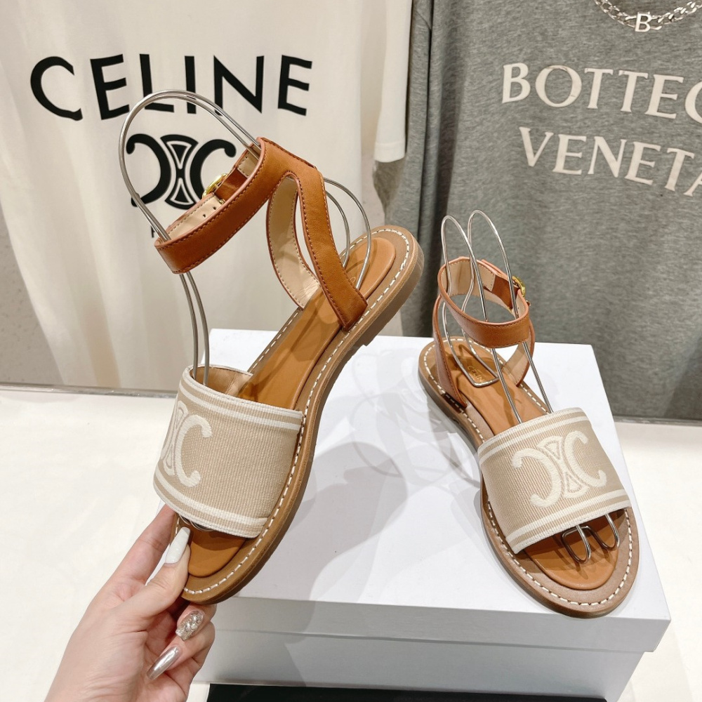 高仿Celine*357932351圓頭露趾涼鞋棕色免檢版