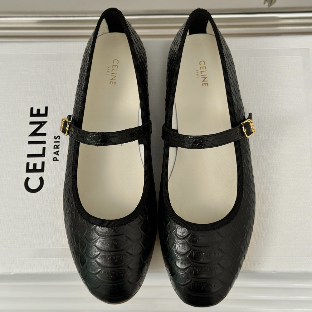 高仿Celine*354673034復古瑪麗珍單鞋蟒蛇紋黑色免檢版