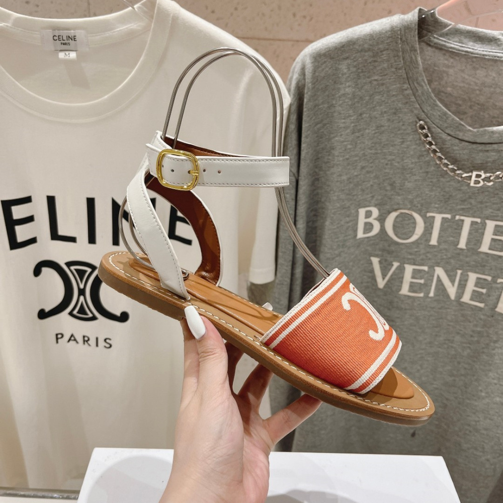 高仿Celine*357932352圓頭露趾涼鞋紅色免檢版
