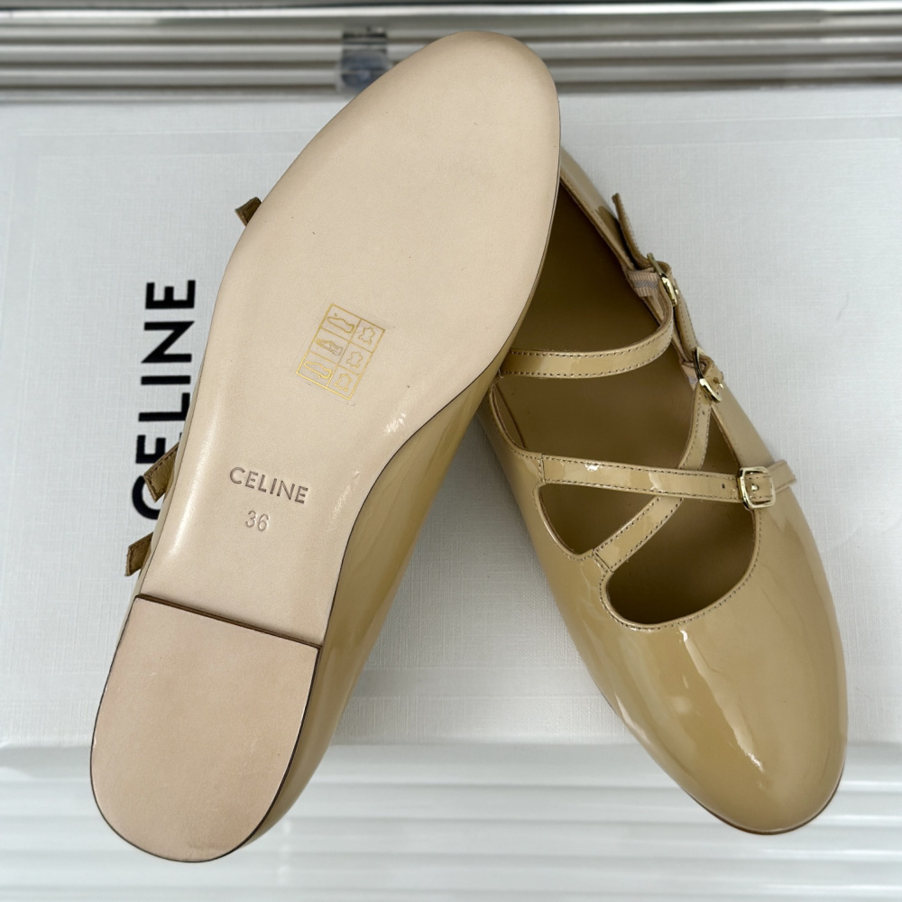 高仿Celine*360194584塔扣瑪麗珍單鞋小牛皮漆皮黃色免檢版