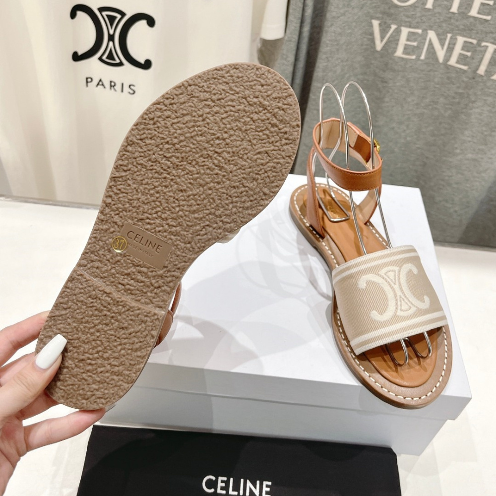 高仿Celine*357932351圓頭露趾涼鞋棕色免檢版