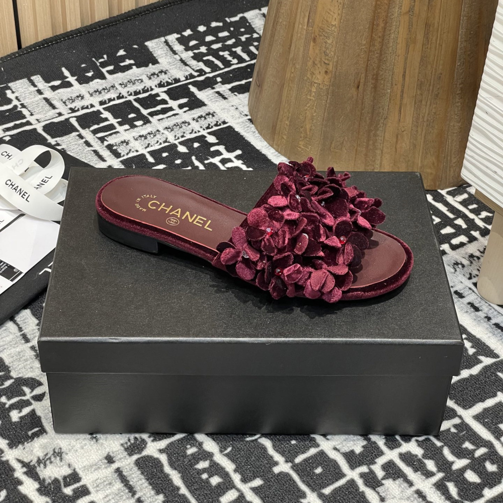 高仿Chanel*25P系列G46231D小羊皮花瓣拖鞋紅色1CM免檢版