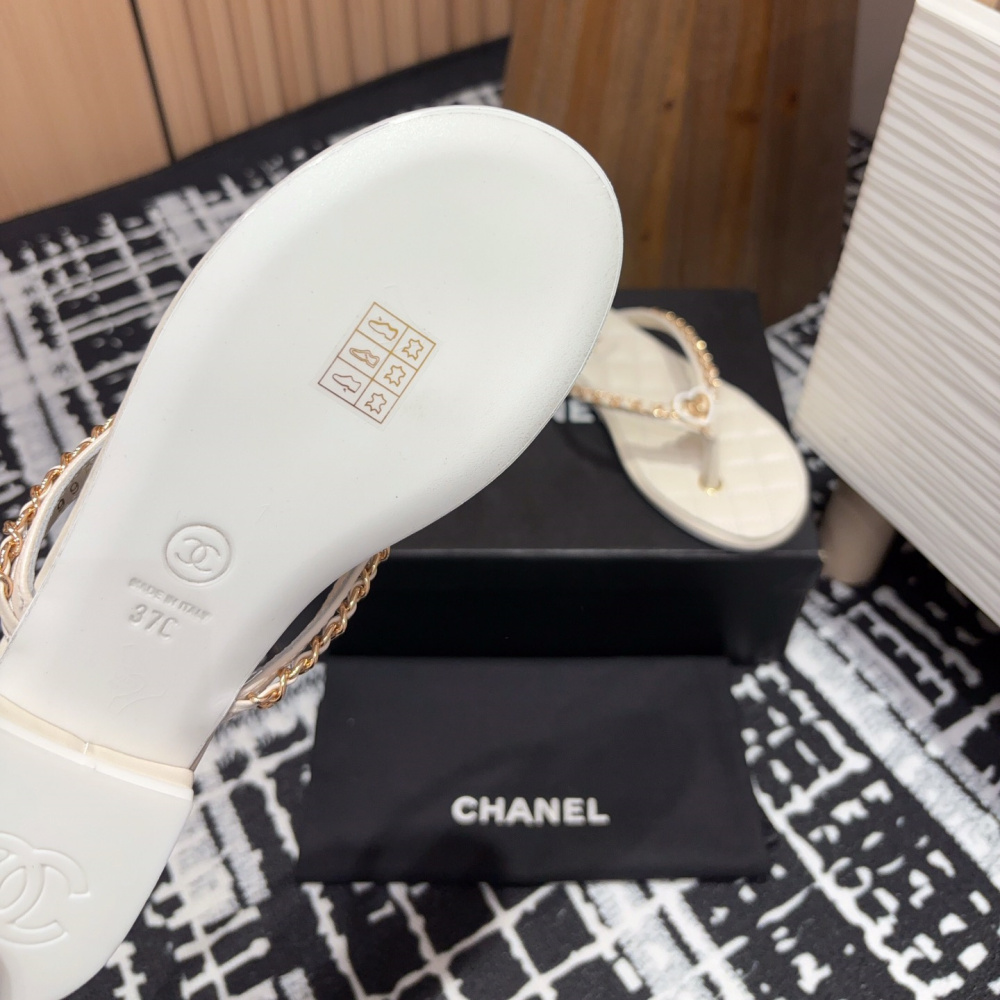 高仿Chanel*25C系列G46405C小羊皮防滑人字拖白色免檢版