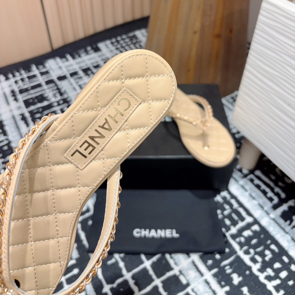 高仿Chanel*25C系列G46405B小羊皮防滑人字拖米黃免檢版