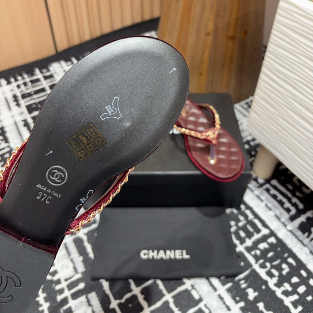 高仿Chanel*25C系列G46405A小羊皮防滑人字拖紅色免檢版