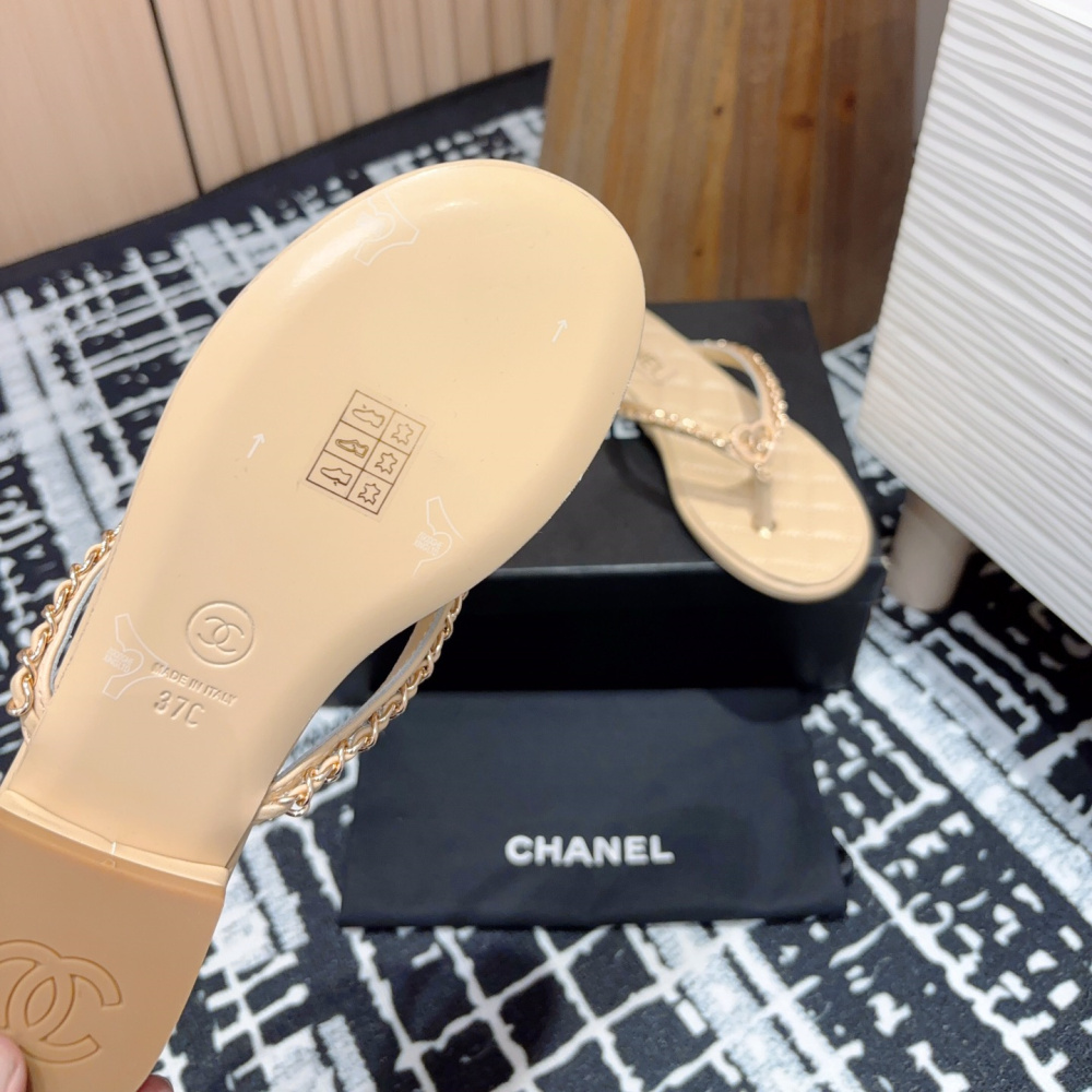 高仿Chanel*25C系列G46405B小羊皮防滑人字拖米黃免檢版