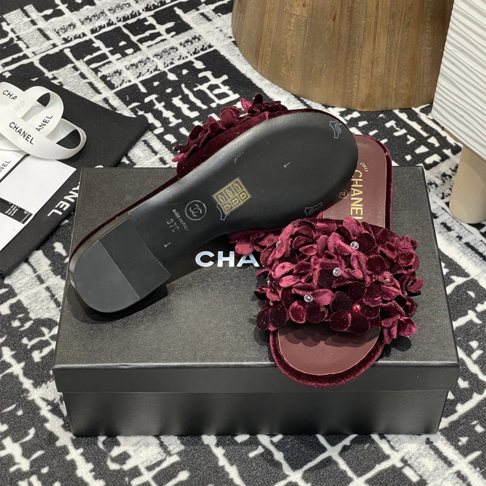 高仿Chanel*25P系列G46231D小羊皮花瓣拖鞋紅色1CM免檢版