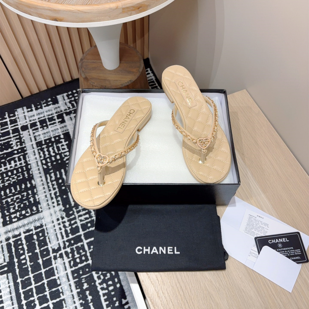 高仿Chanel*25C系列G46405B小羊皮防滑人字拖米黃免檢版