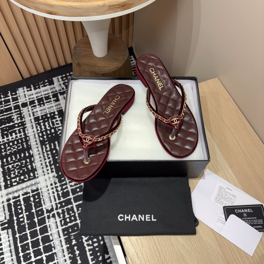 高仿Chanel*25C系列G46405A小羊皮防滑人字拖紅色免檢版