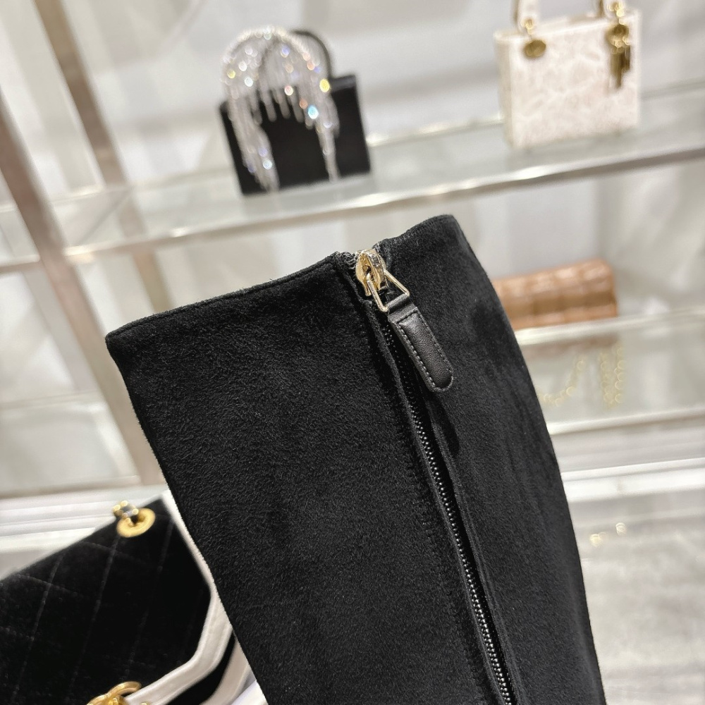 高仿Chanel*G45903B小牛皮高筒靴黑色5CM免檢版