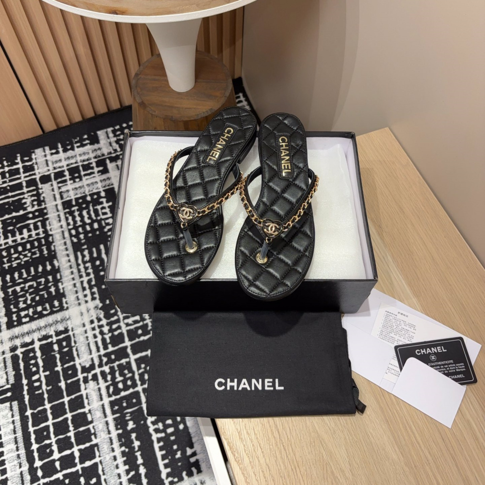 高仿Chanel*25C系列G46405X小羊皮防滑人字拖黑色免檢版