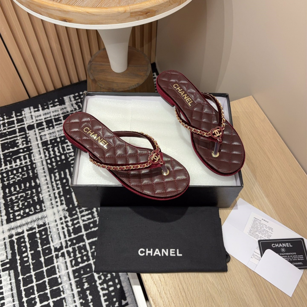 高仿Chanel*25C系列G46405A小羊皮防滑人字拖紅色免檢版
