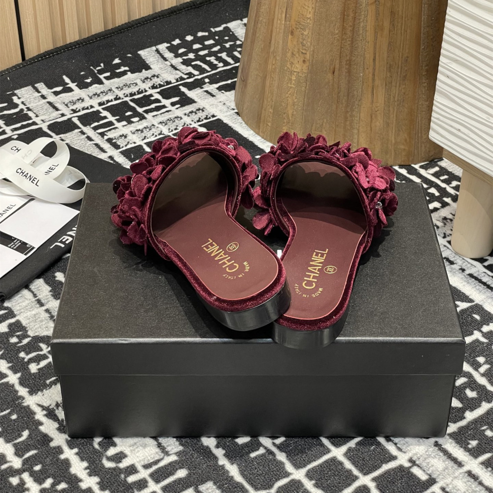 高仿Chanel*25P系列G46231D小羊皮花瓣拖鞋紅色1CM免檢版