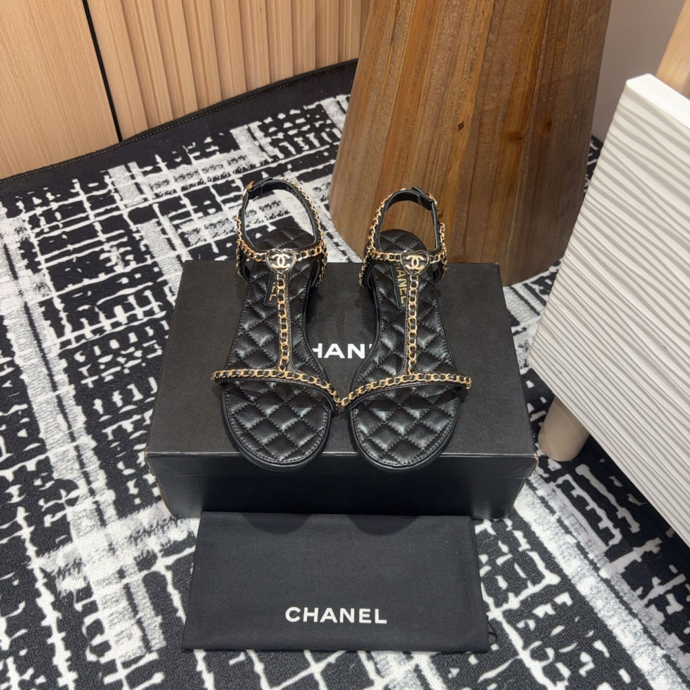 高仿Chanel*25C系列G46111X小羊皮平底涼鞋黑色5CM免檢版