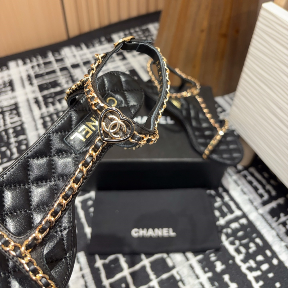 高仿Chanel*25C系列G36122X小羊皮中踭涼鞋黑色5CM免檢版