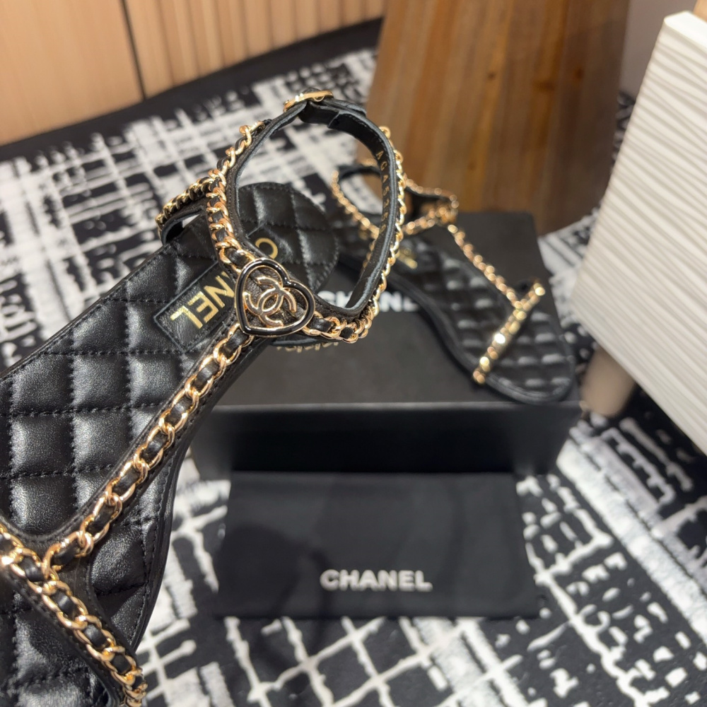 高仿Chanel*25C系列G46111X小羊皮平底涼鞋黑色5CM免檢版
