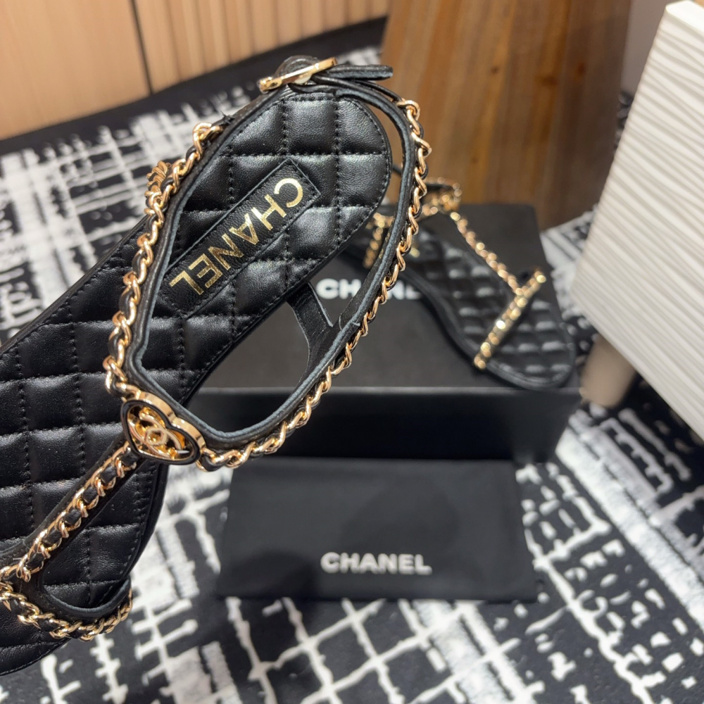 高仿Chanel*25C系列G46111X小羊皮平底涼鞋黑色5CM免檢版