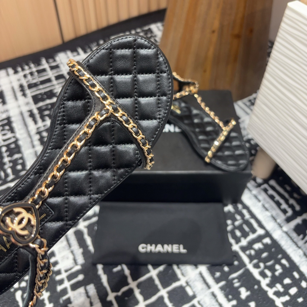 高仿Chanel*25C系列G46111X小羊皮平底涼鞋黑色5CM免檢版