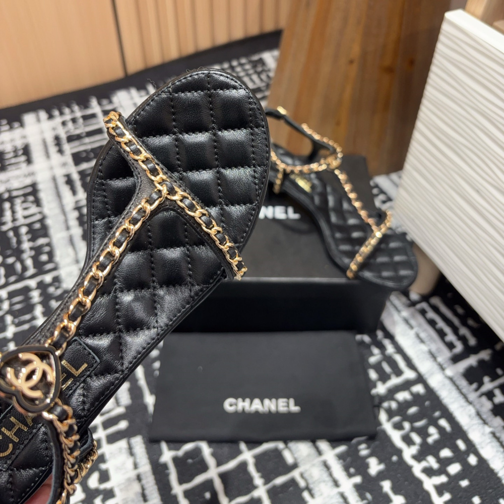 高仿Chanel*25C系列G36122X小羊皮中踭涼鞋黑色5CM免檢版