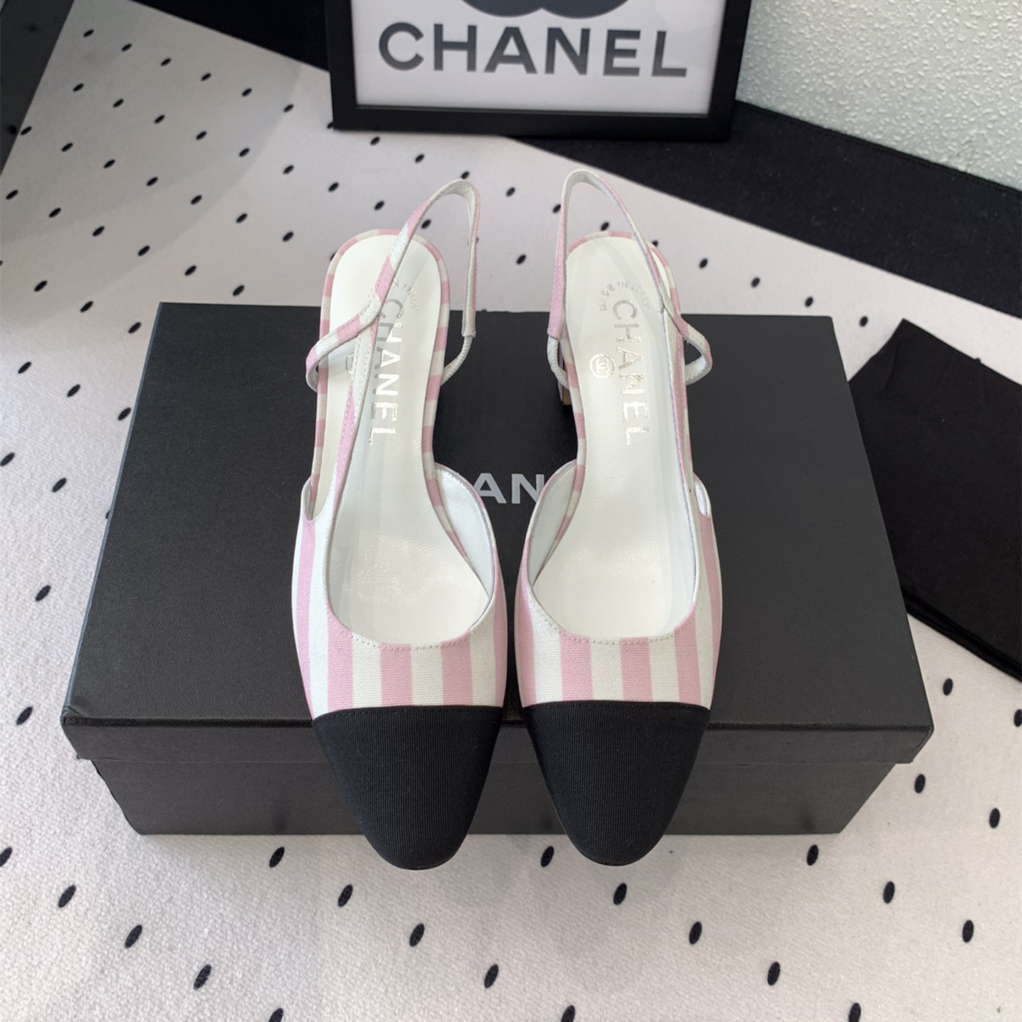 高仿Chanel*G31320A套腳露跟休閒單鞋粉色5.5CM免檢版