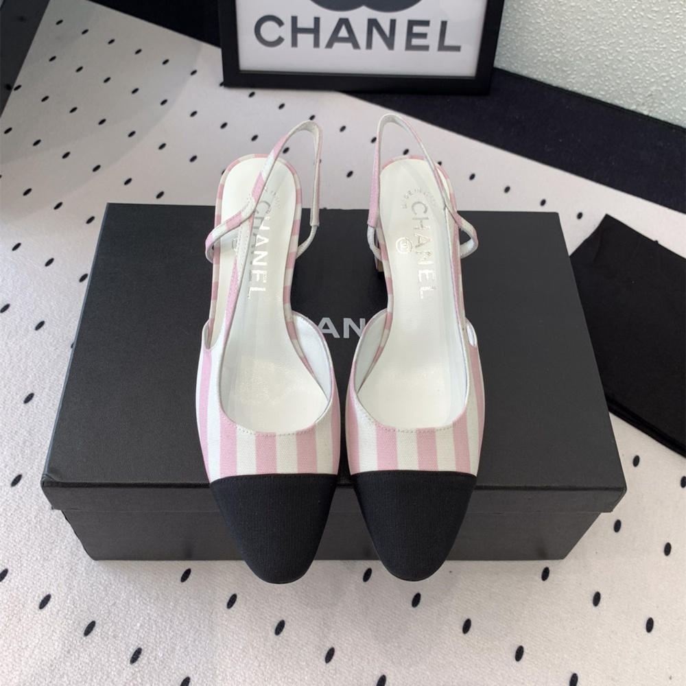 高仿Chanel*G31320A套腳露跟休閒單鞋粉色5.5CM免檢版