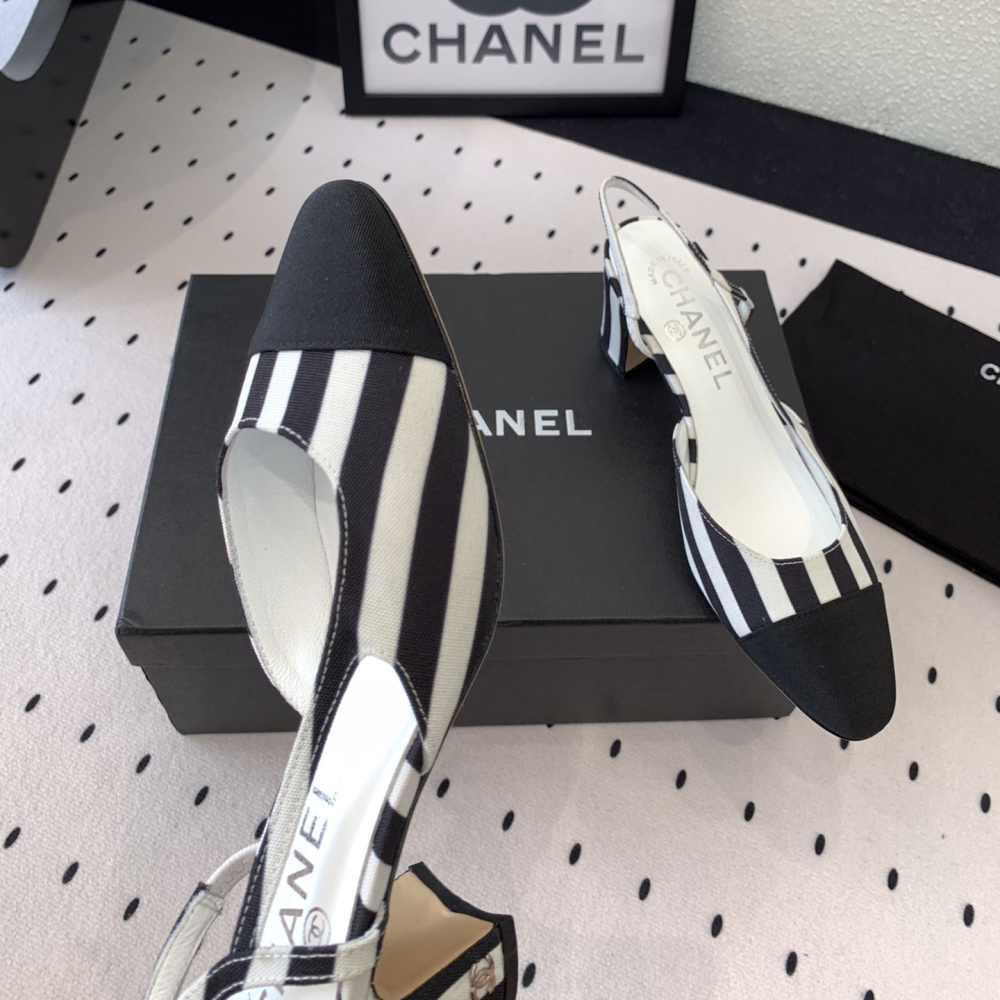高仿Chanel*G31320B套腳露跟休閒單鞋斑馬色5.5CM免檢版
