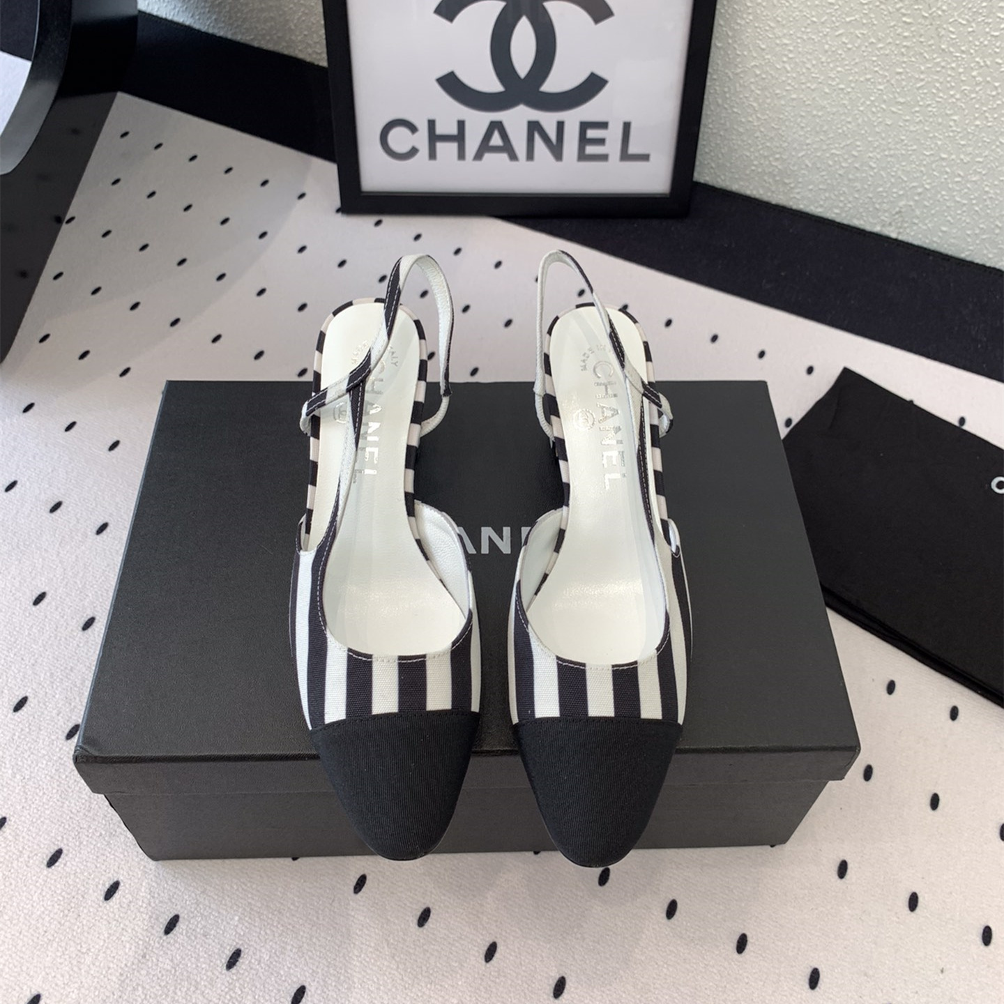 高仿Chanel*G31320B套腳露跟休閒單鞋斑馬色5.5CM免檢版