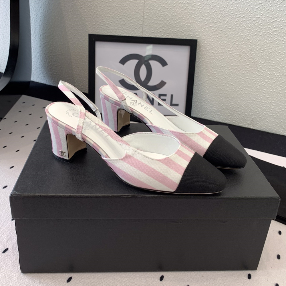 高仿Chanel*G31320A套腳露跟休閒單鞋粉色5.5CM免檢版