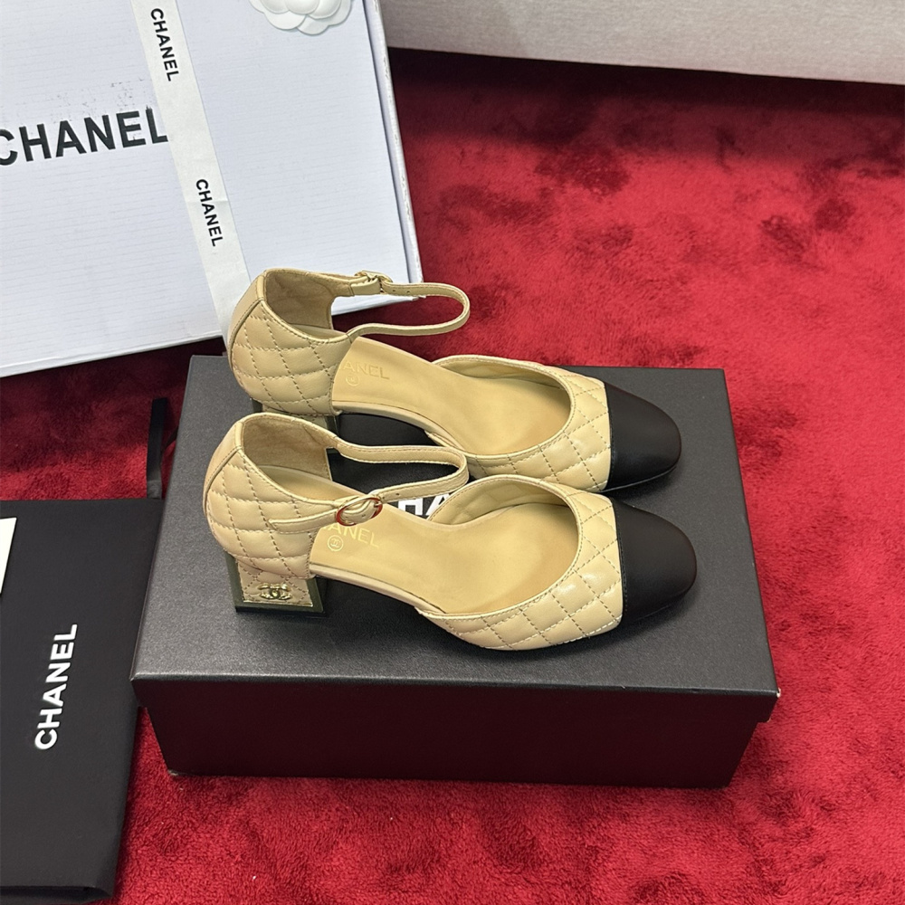 高仿Chanel*G38441A露邊高跟單鞋小牛皮黃色4.5CM免檢版