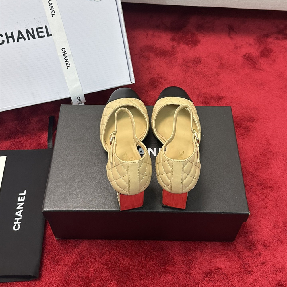 高仿Chanel*G38441A露邊高跟單鞋小牛皮黃色4.5CM免檢版