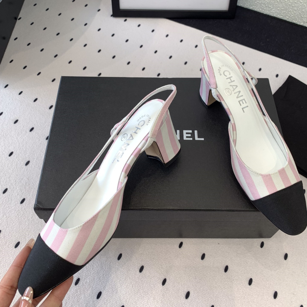 高仿Chanel*G31320A套腳露跟休閒單鞋粉色5.5CM免檢版