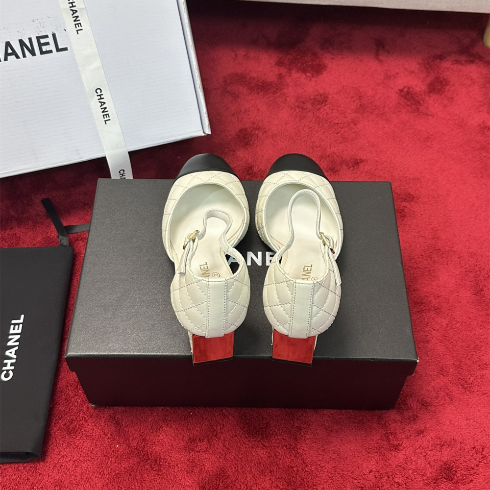 高仿Chanel*G38441C露邊高跟單鞋小牛皮白色4.5CM免檢版