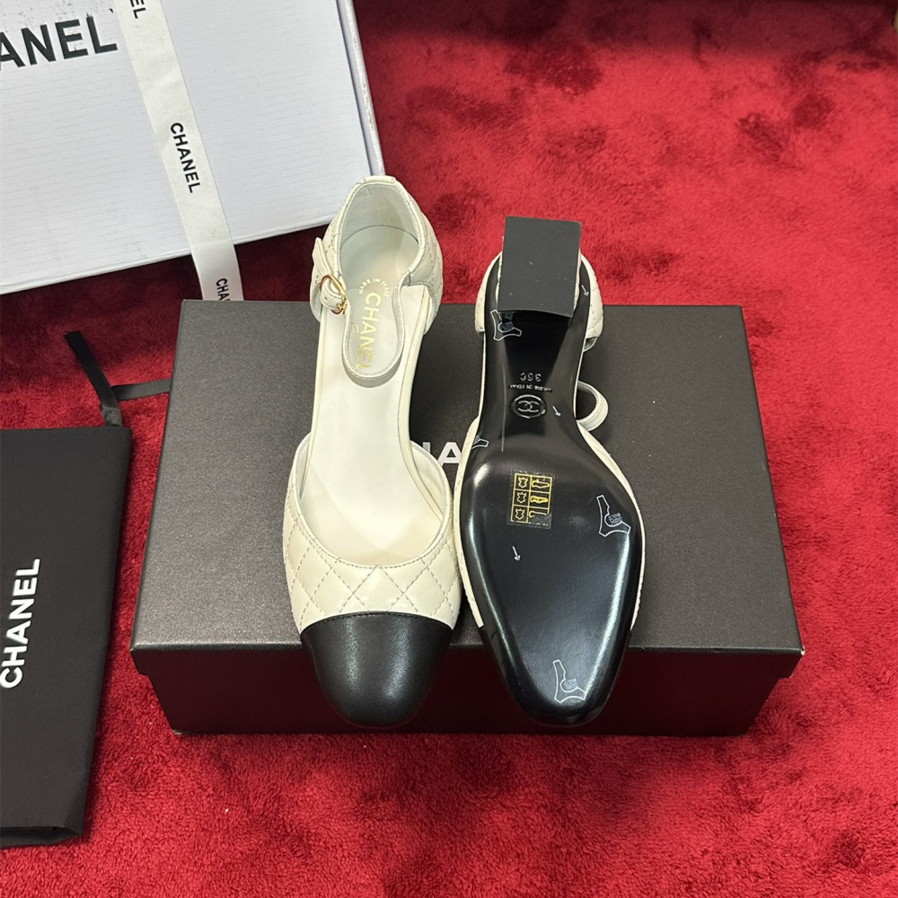 高仿Chanel*G38441C露邊高跟單鞋小牛皮白色4.5CM免檢版