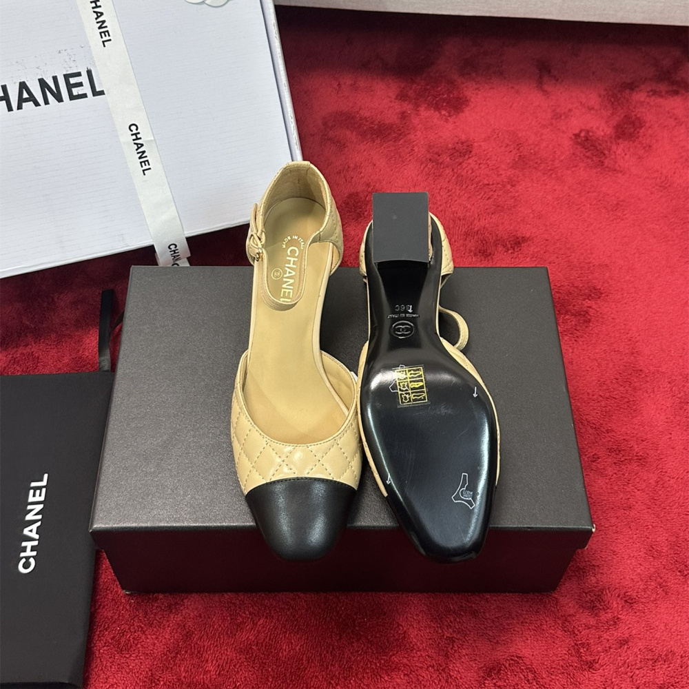 高仿Chanel*G38441A露邊高跟單鞋小牛皮黃色4.5CM免檢版