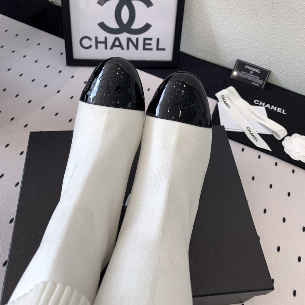 高仿Chanel*G40134Y漆皮織物套筒短靴白色8CM免檢版