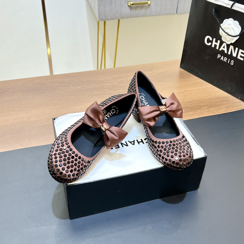 高仿Chanel*G45749D緞子水鑽圓頭單鞋玫瑰金4.5CM免檢版