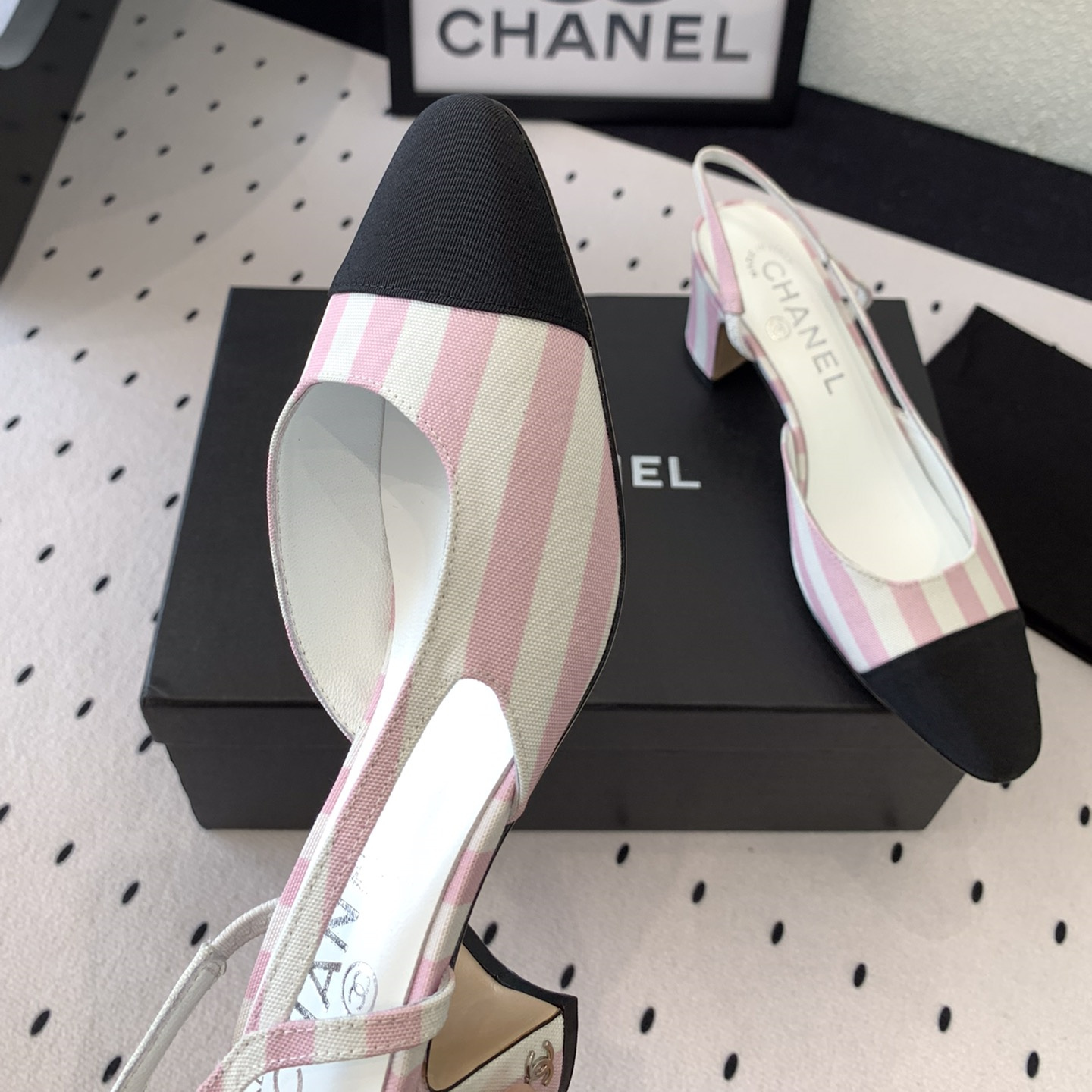 高仿Chanel*G31320A套腳露跟休閒單鞋粉色5.5CM免檢版