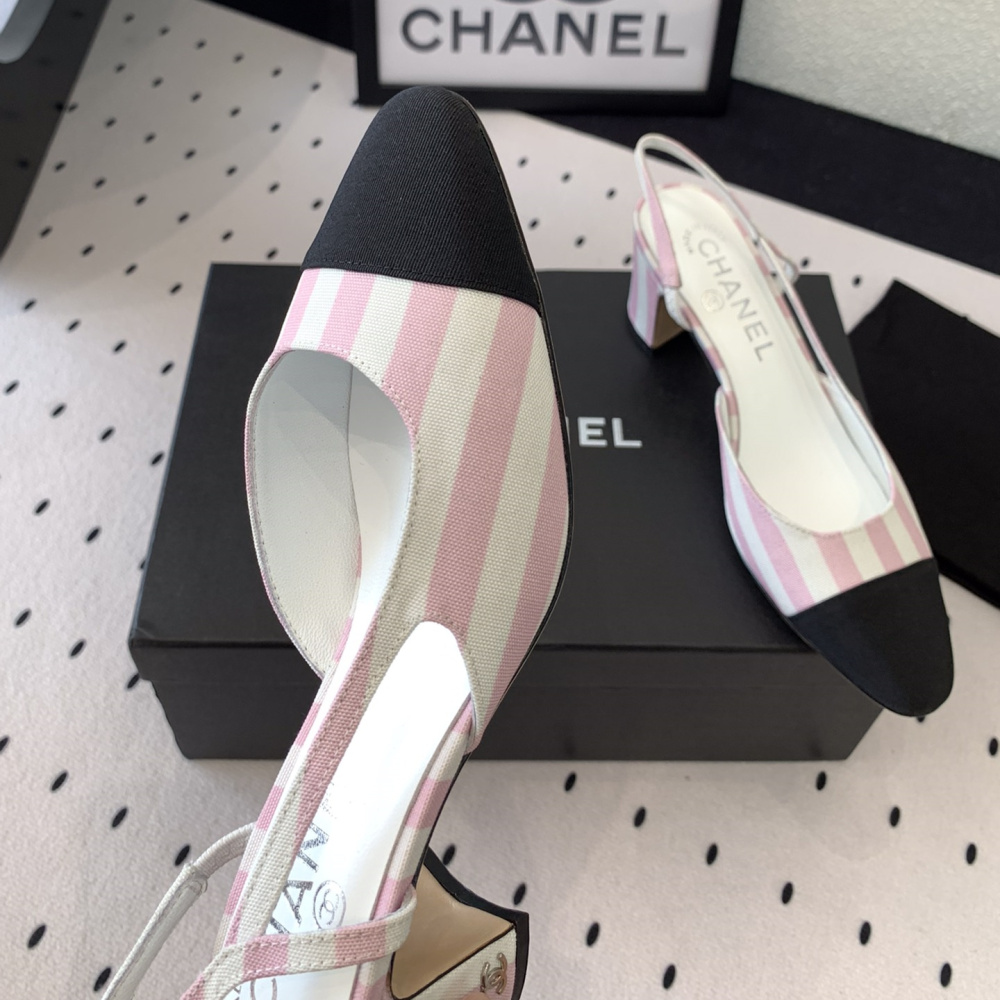 高仿Chanel*G31320A套腳露跟休閒單鞋粉色5.5CM免檢版