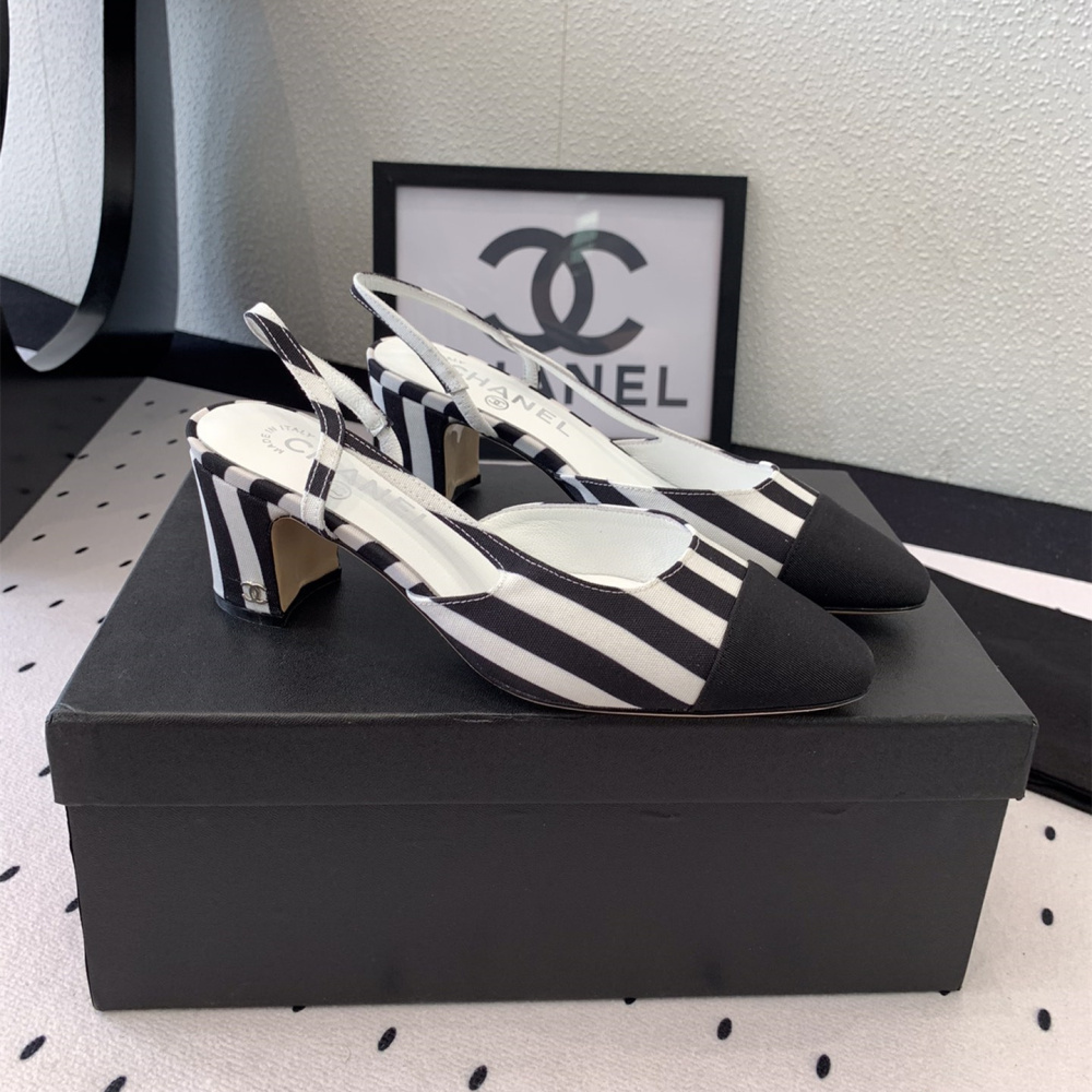 高仿Chanel*G31320B套腳露跟休閒單鞋斑馬色5.5CM免檢版