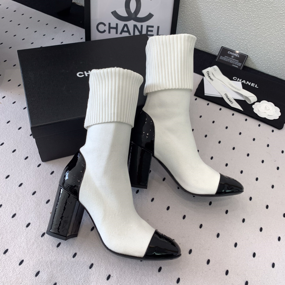 高仿Chanel*G40134Y漆皮織物套筒短靴白色8CM免檢版