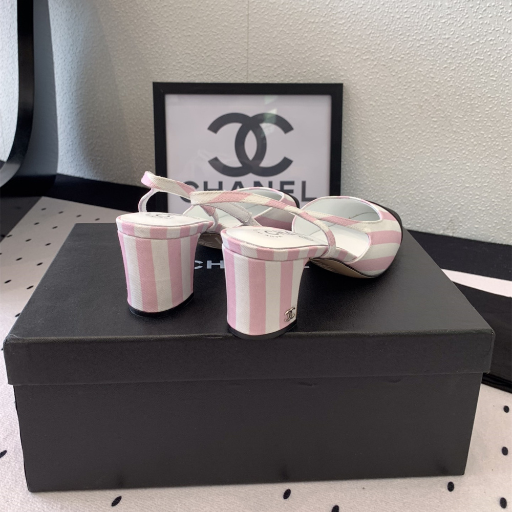 高仿Chanel*G31320A套腳露跟休閒單鞋粉色5.5CM免檢版