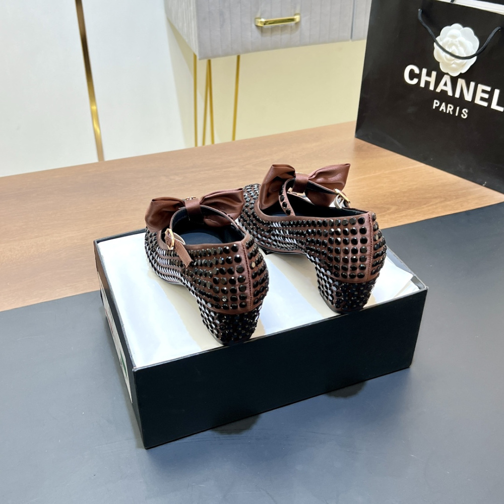 高仿Chanel*G45749D緞子水鑽圓頭單鞋玫瑰金4.5CM免檢版