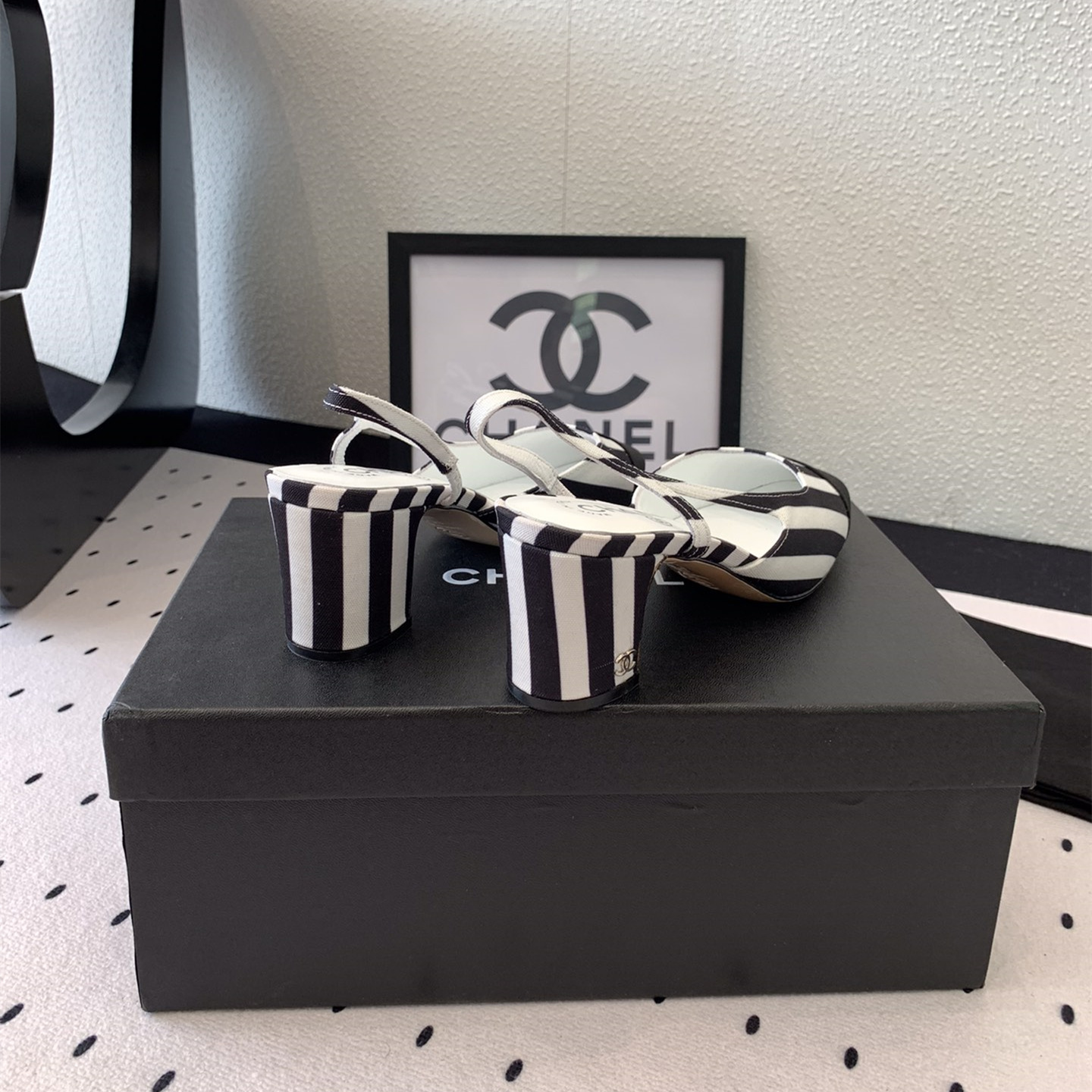 高仿Chanel*G31320B套腳露跟休閒單鞋斑馬色5.5CM免檢版