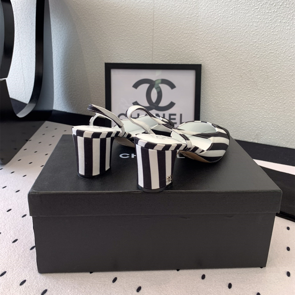 高仿Chanel*G31320B套腳露跟休閒單鞋斑馬色5.5CM免檢版