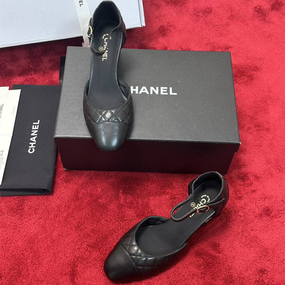 高仿Chanel*G38441B露邊高跟單鞋小牛皮黑色4.5CM免檢版