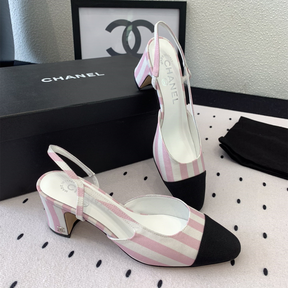 高仿Chanel*G31320A套腳露跟休閒單鞋粉色5.5CM免檢版