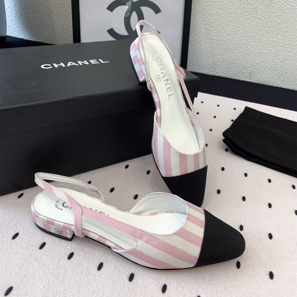 高仿Chanel*G31319A套腳露跟平底單鞋粉色免檢版