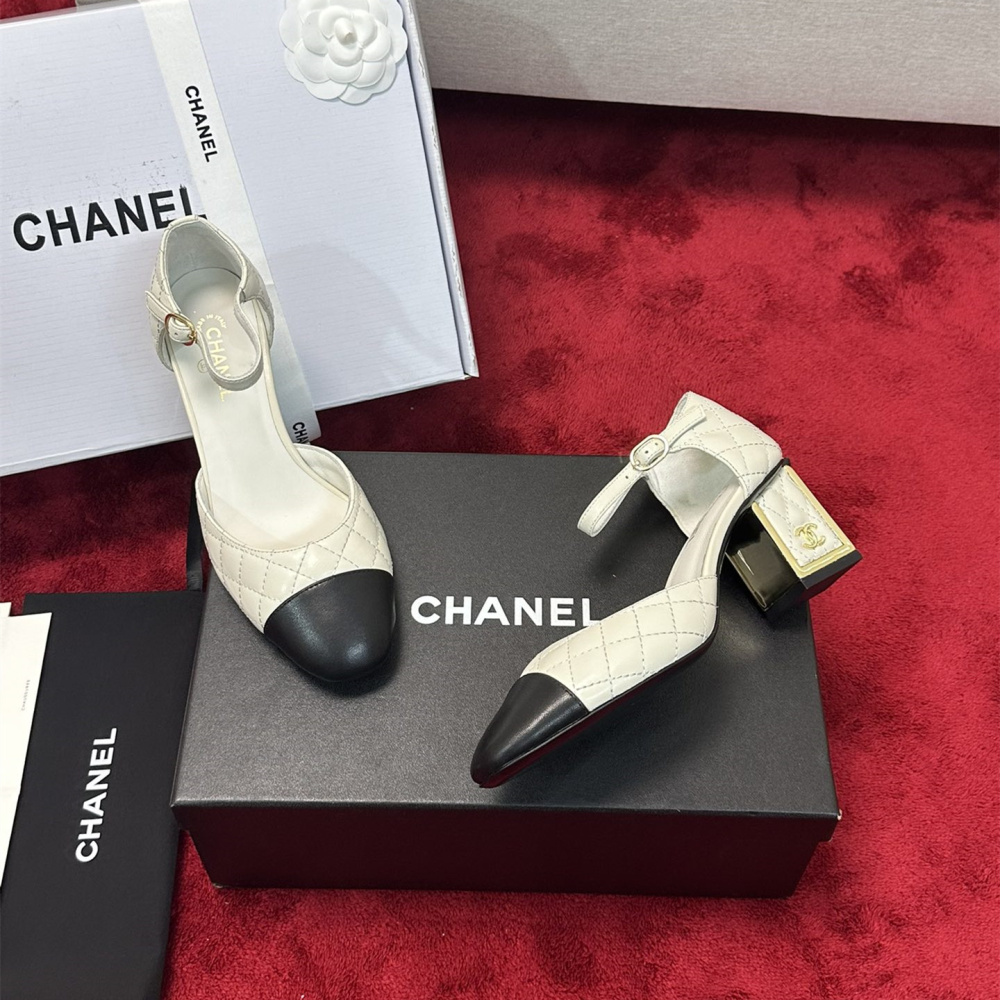 高仿Chanel*G38441C露邊高跟單鞋小牛皮白色4.5CM免檢版